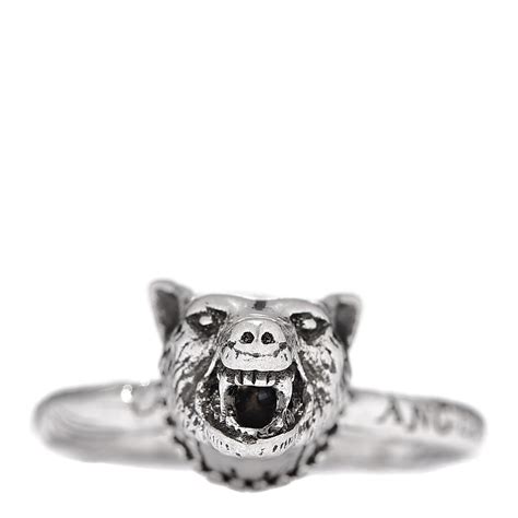 GUCCI Sterling Silver Anger Forest Wolf Head Ring 57 8 627987 .